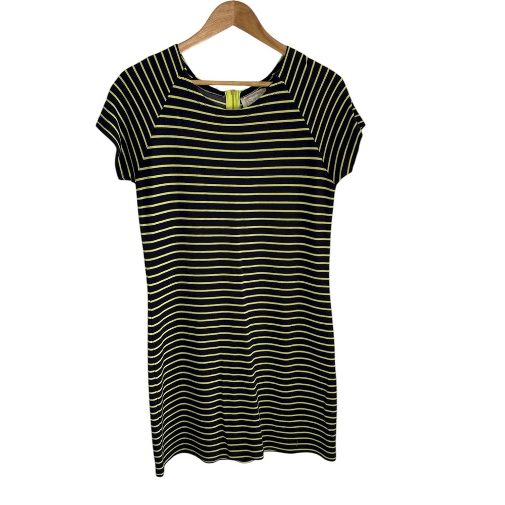 Sail to Sable Navy Blue and Yellow Striped Dress With Zippered Back Size Medium